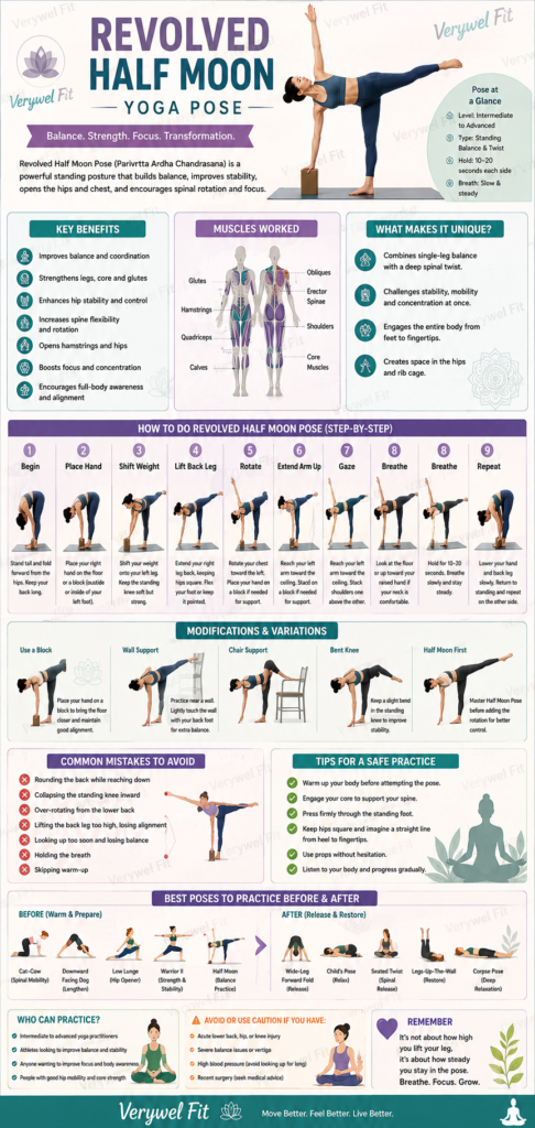 Revolved Half Moon Yoga Pose infographic